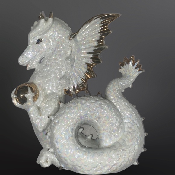 Vintage Intricate Carved Glossy White with Gold Trim Japanese Dragon Figurine - Picture 6 of 8